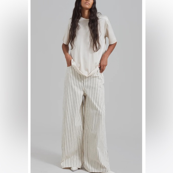 NWT The Frankie Shop Sasha Wide Leg Jeans Cream Black Stripe Large - Picture 1 of 9